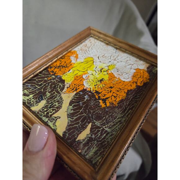 Set 2 Vtg Framed Mini Acrylic Paintings Anna Mike Wall Gallery Orange - Picture 13 of 15